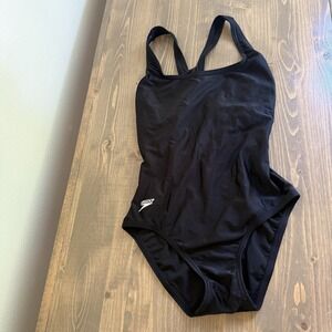 Speedo Womens 8 Black‎ One Piece Swimsuit Summer Pool Beach